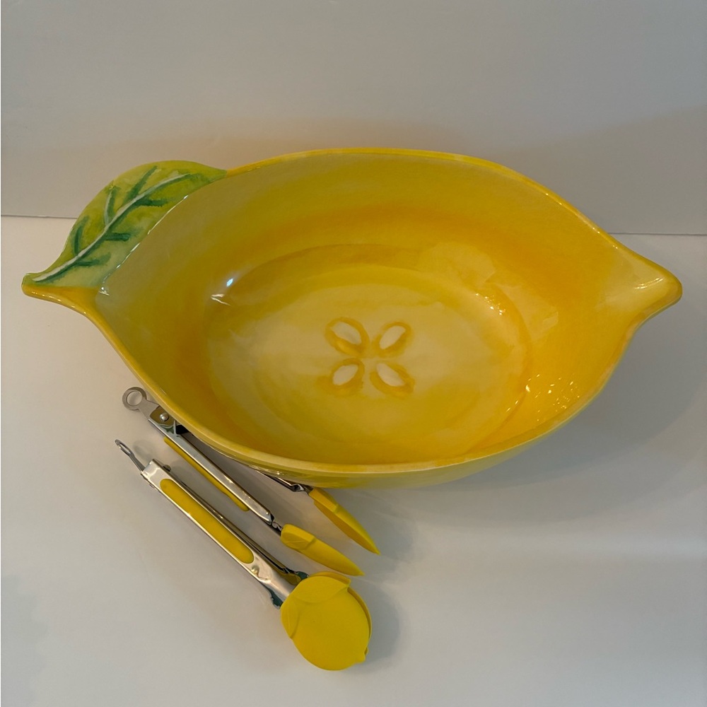 Large Lemon bowl & tongs set